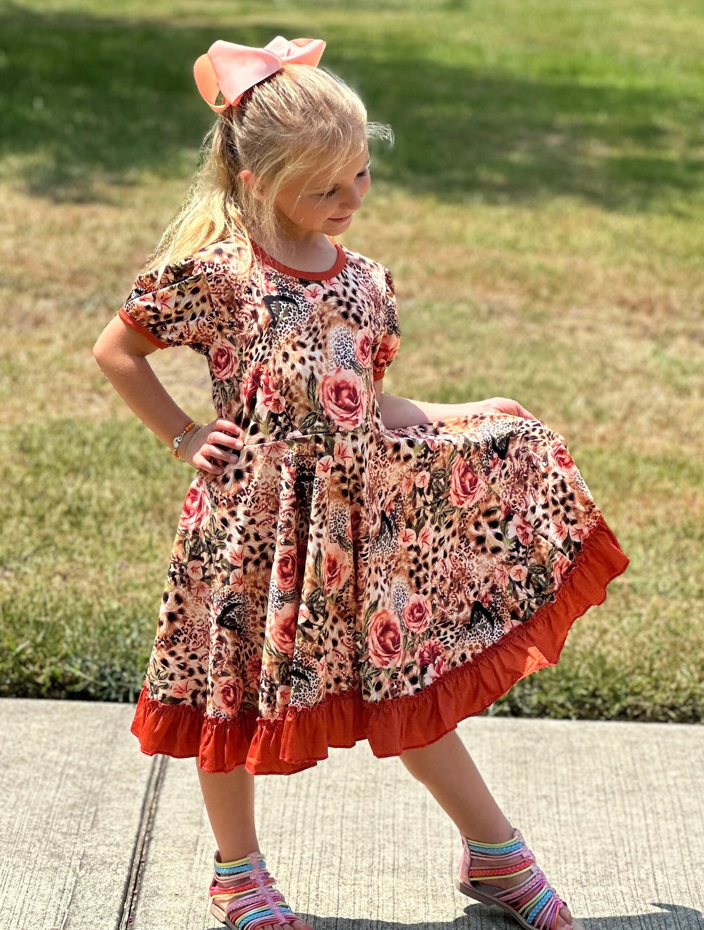 Leopard Roses Twirl Dress
