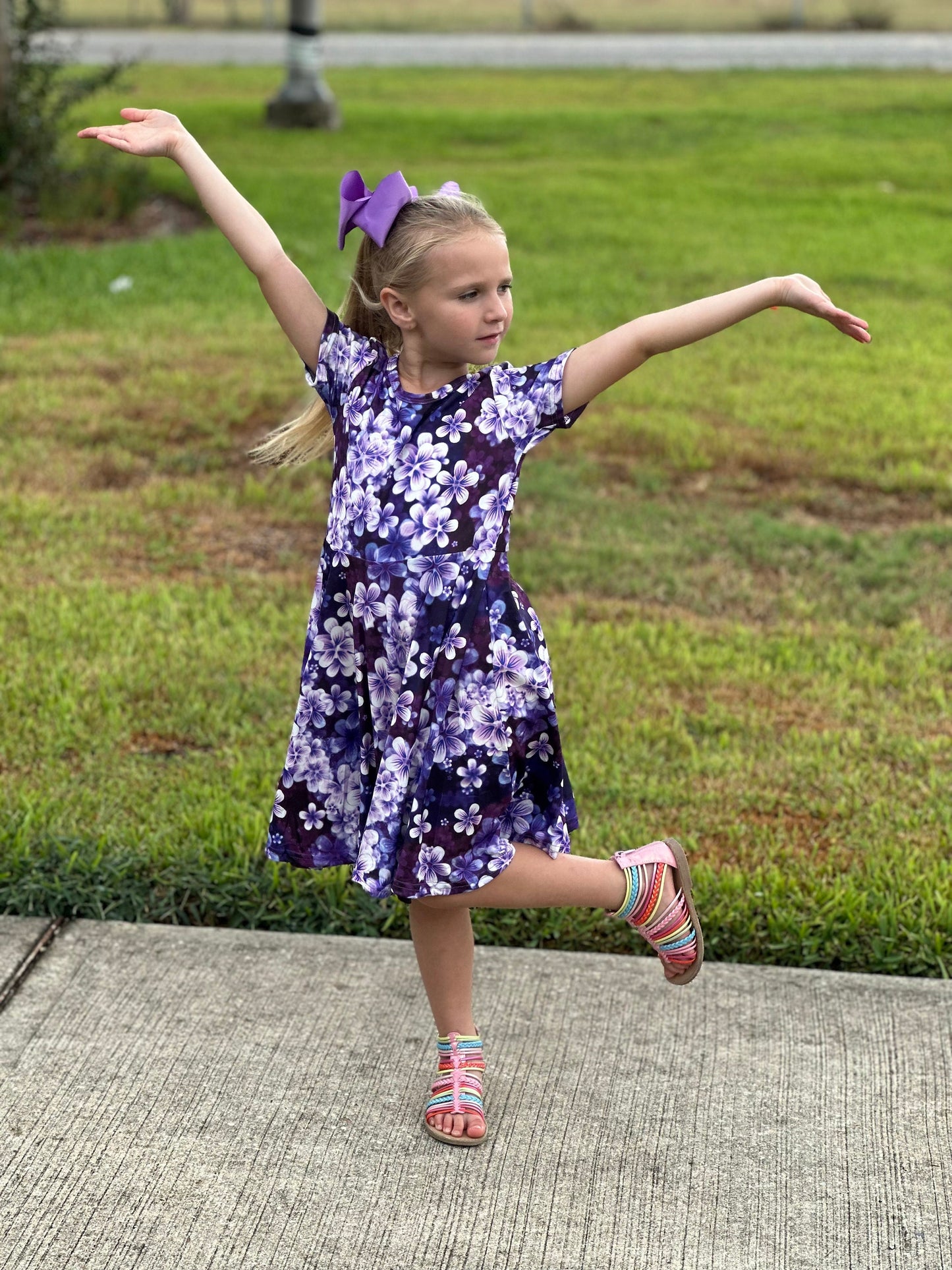 Purple Floral Twirl Dress