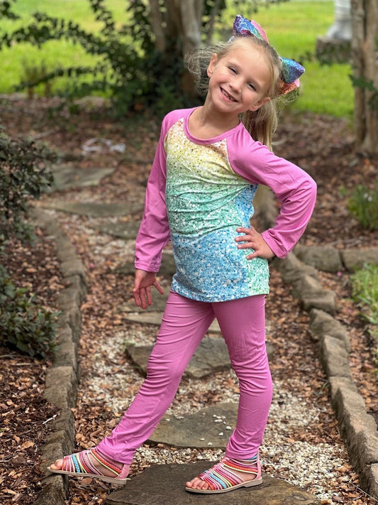 Rainbow Glitter Leggings Set