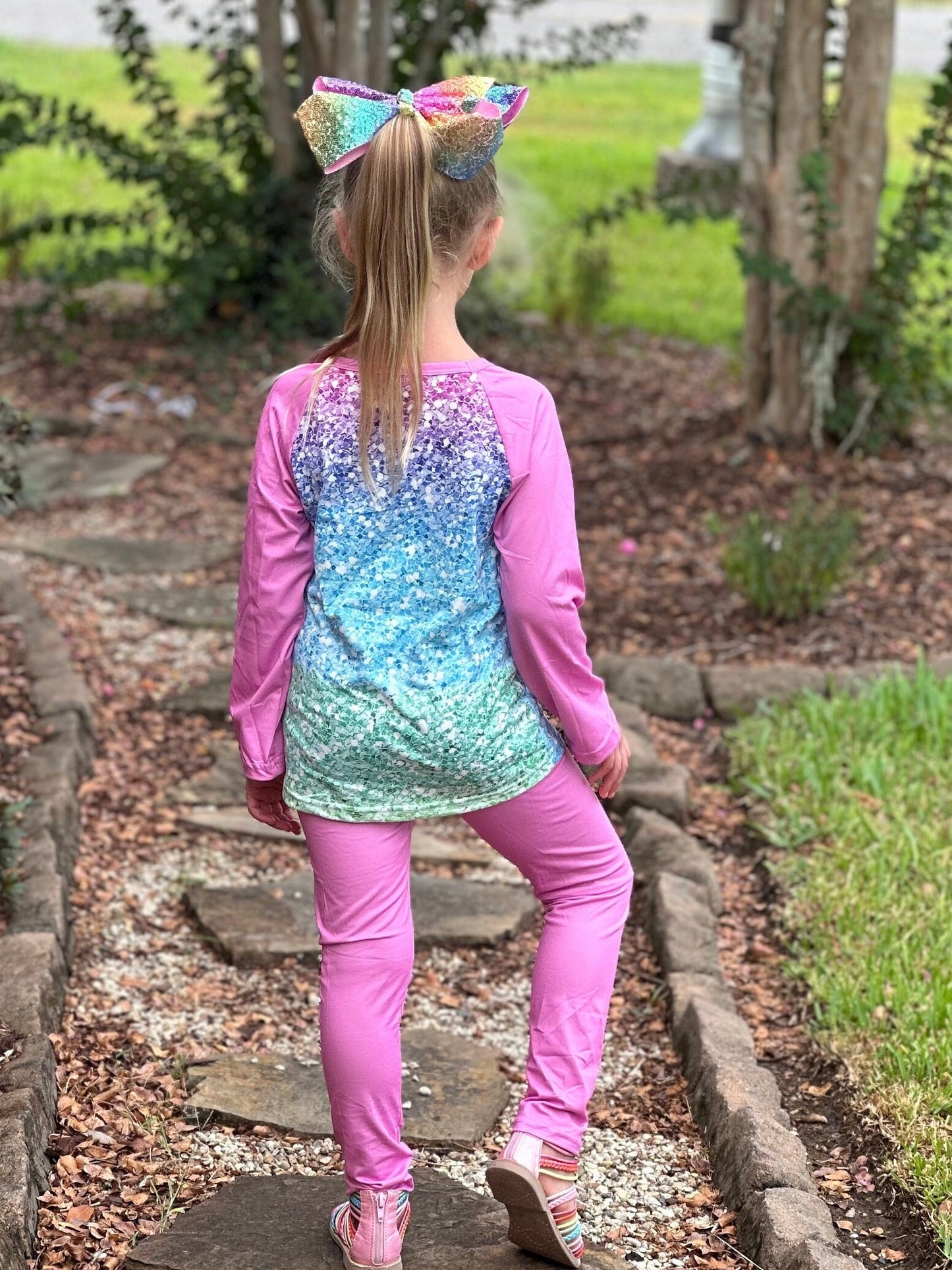 Rainbow Glitter Leggings Set