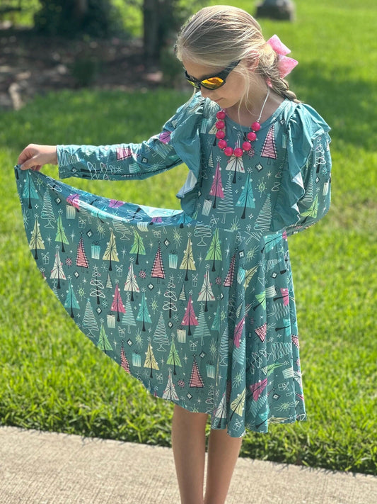 Christmas Tree Ruffle Twirl Dress