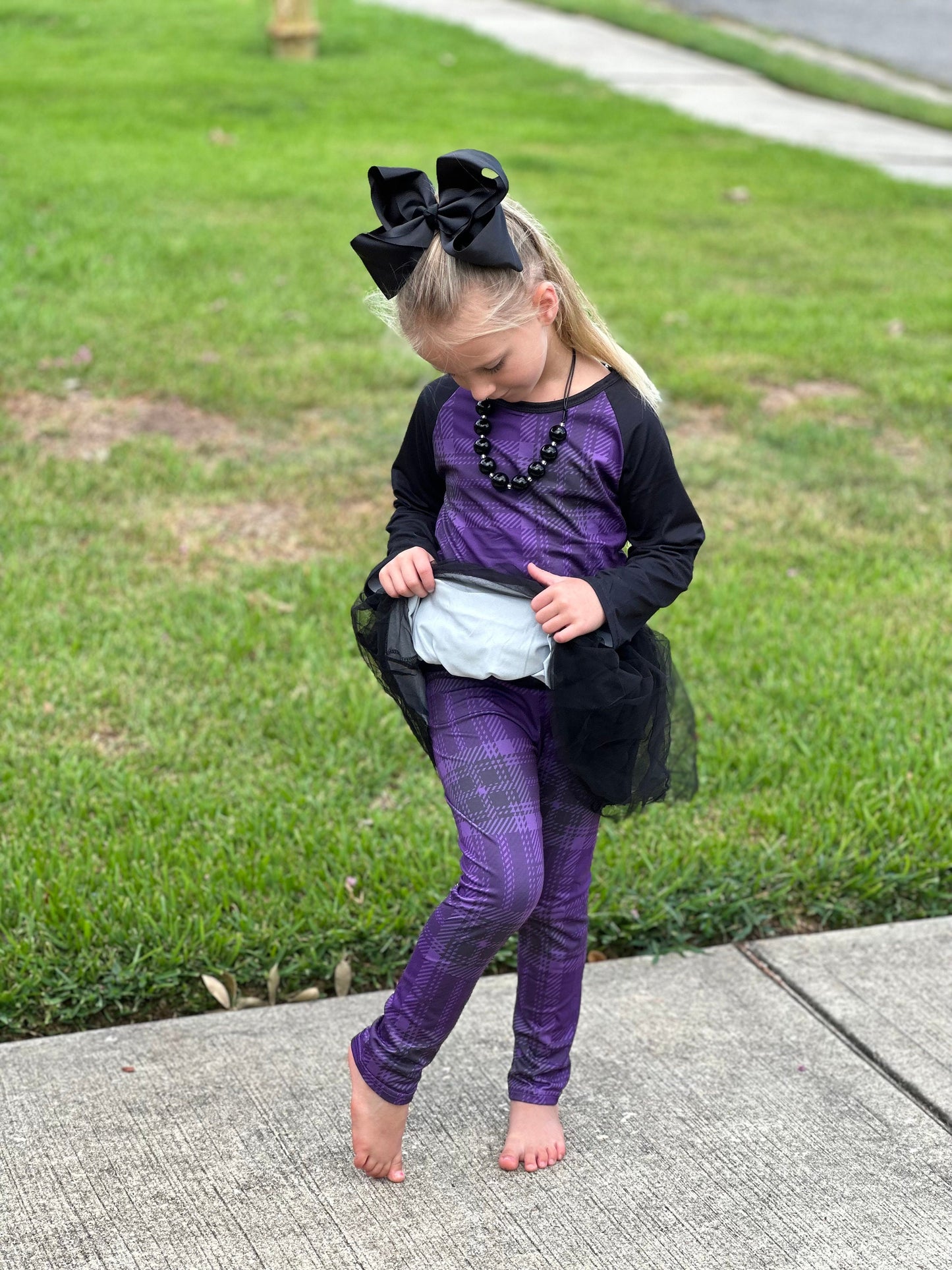 Purple plaid Tulle Leggings Set