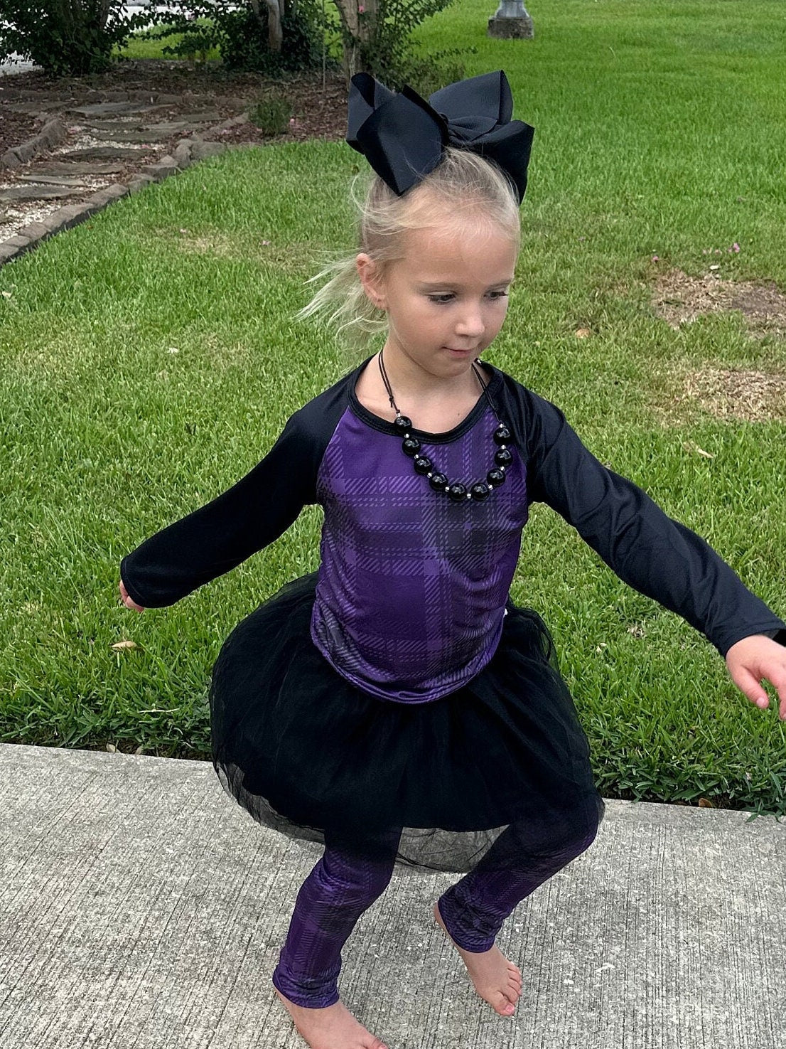Purple plaid Tulle Leggings Set