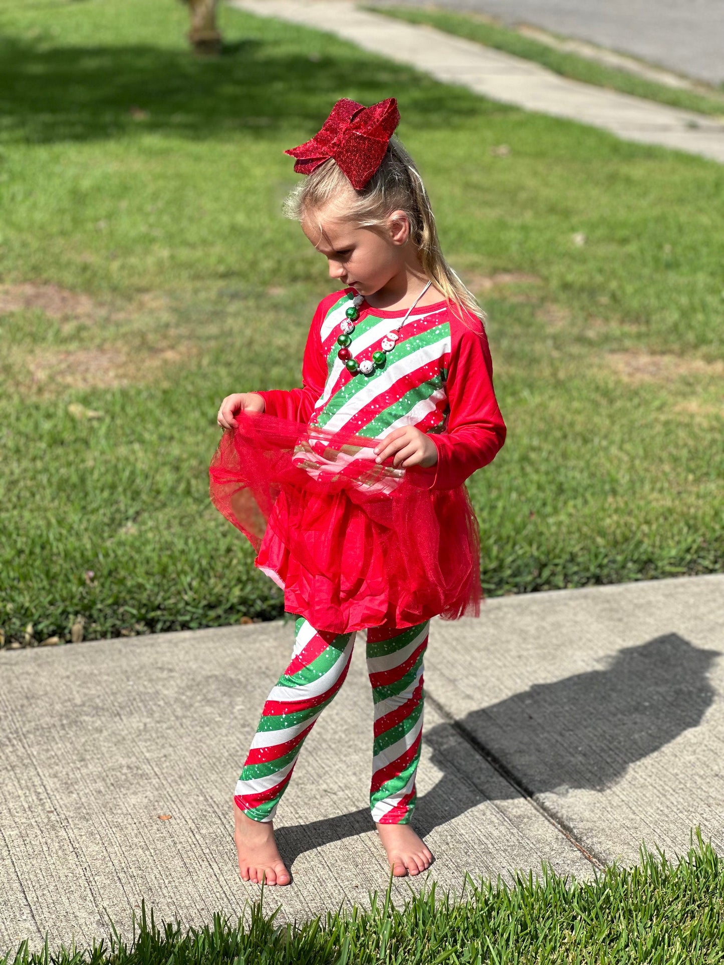 Christmas Stripes Tulle Leggings Set