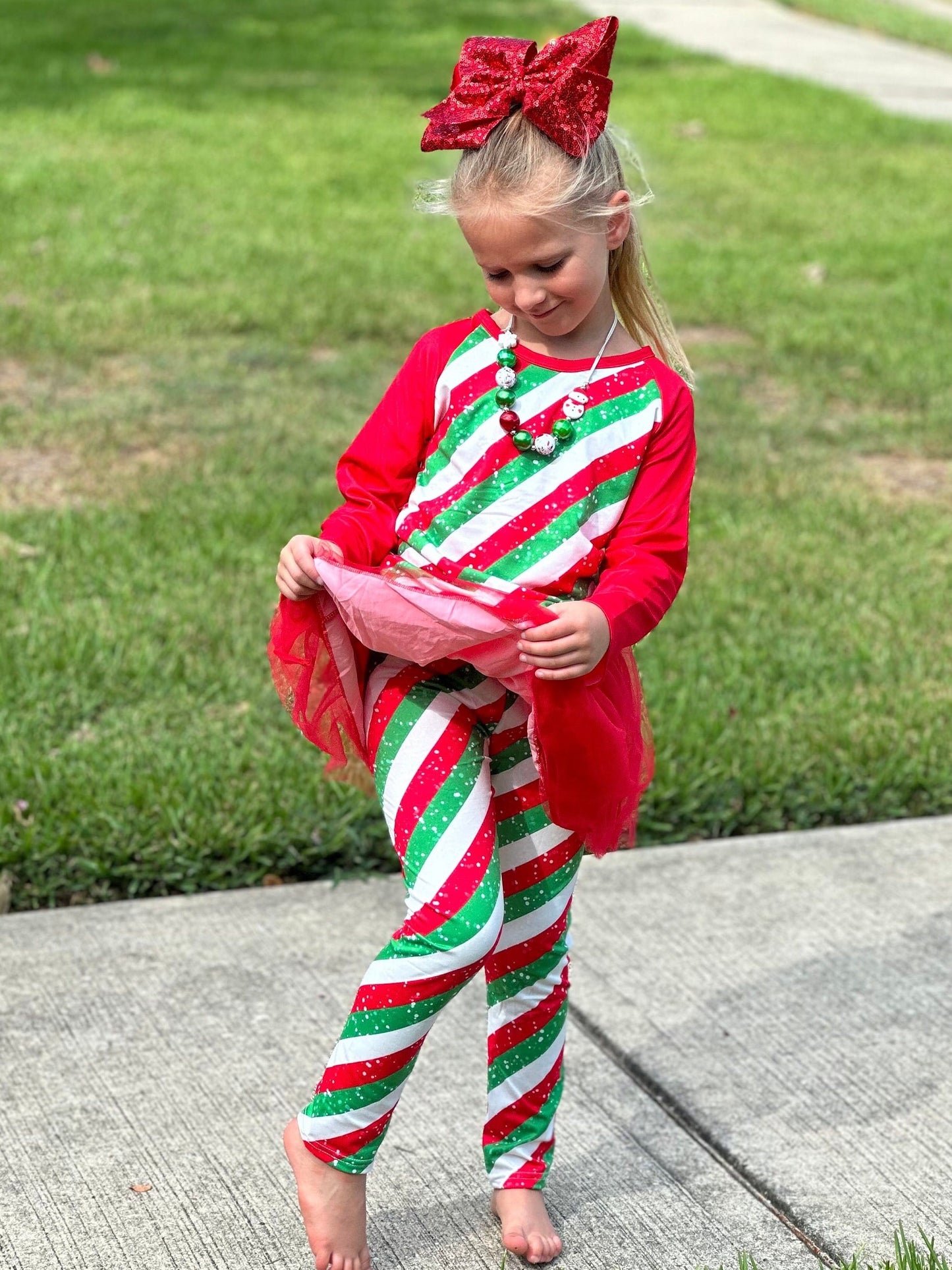 Christmas Stripes Tulle Leggings Set