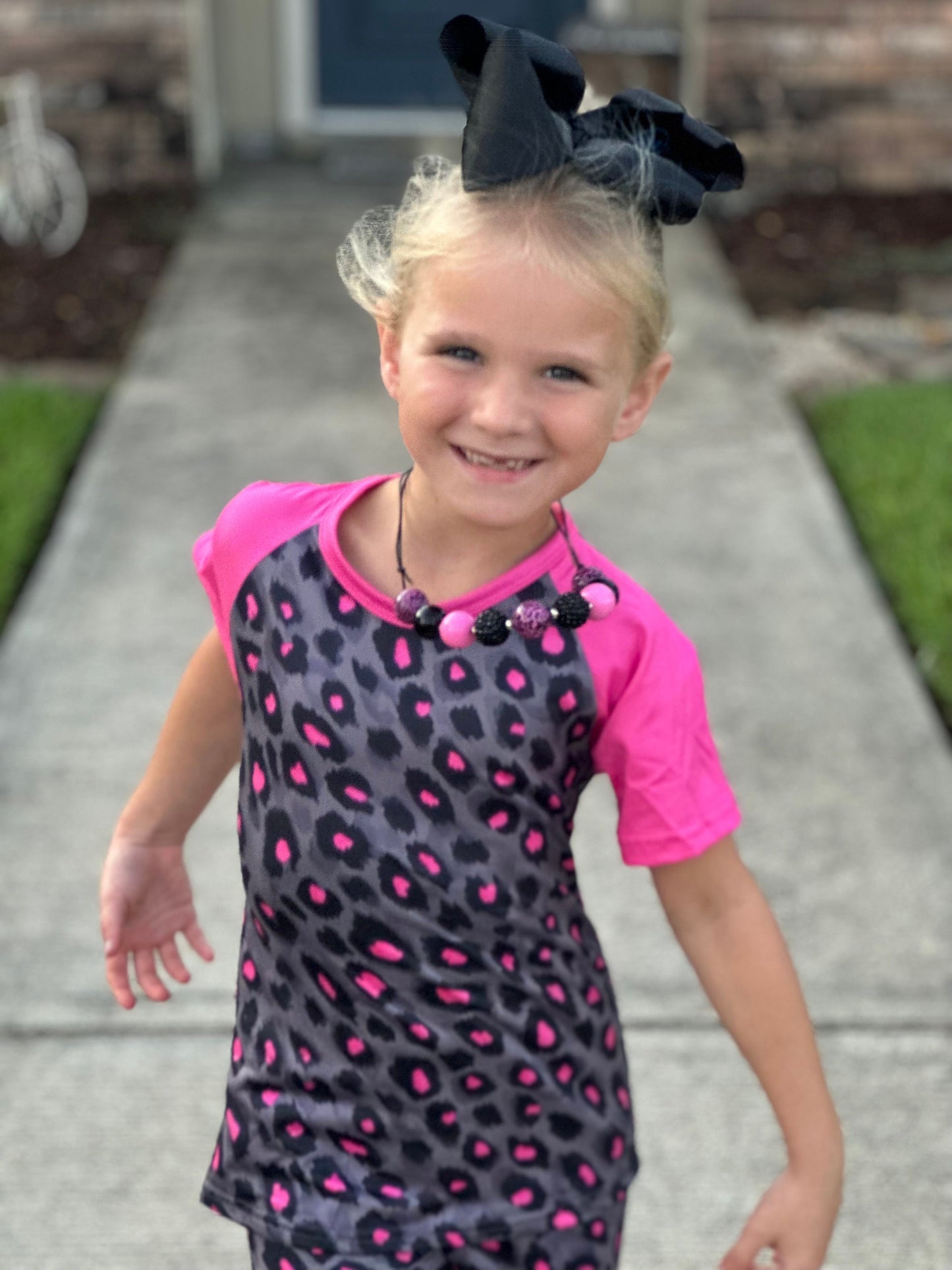 Pink and Grey Leopard Leggings Set