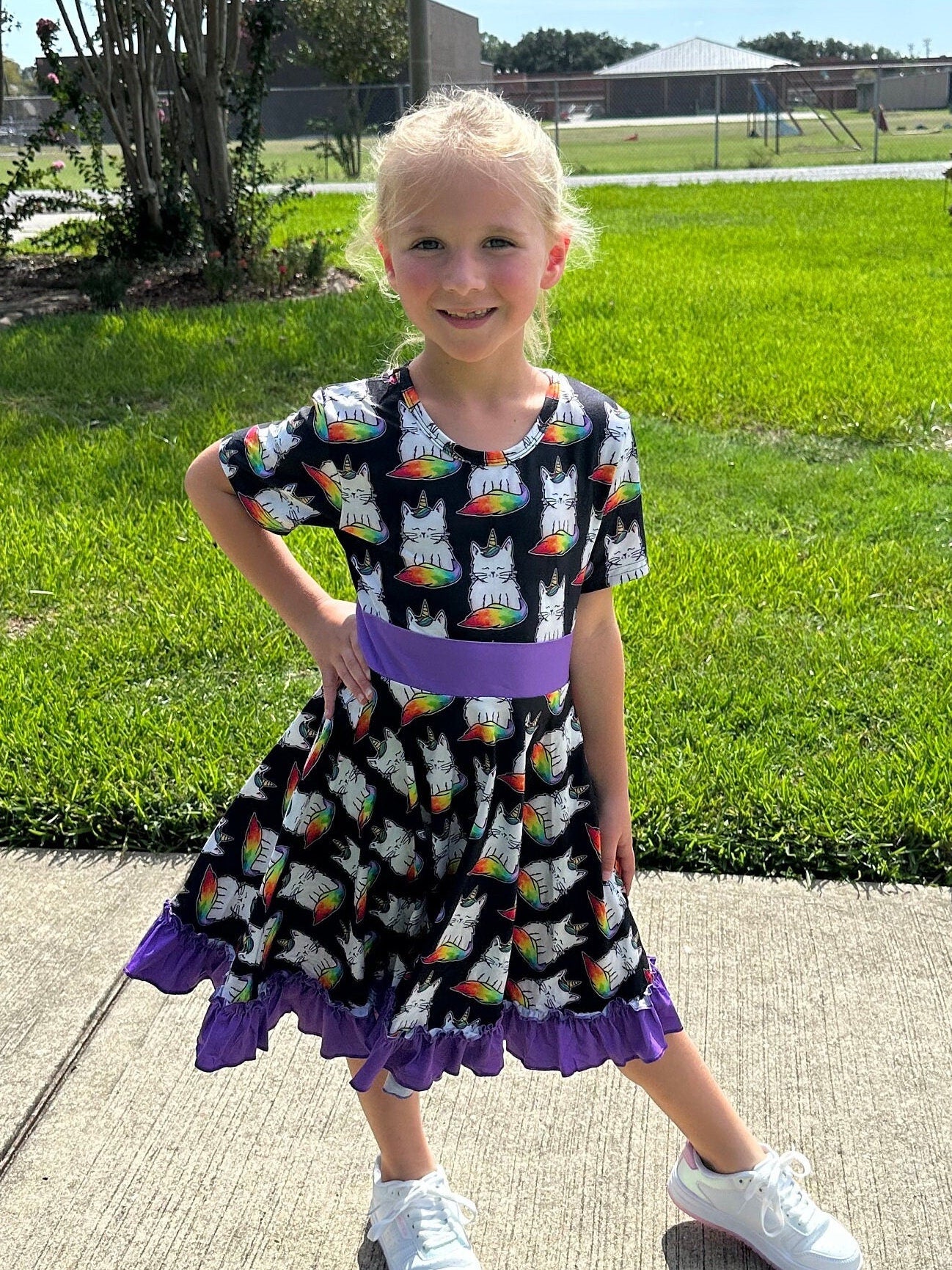 Rainbow Caticorn Twirl Dress
