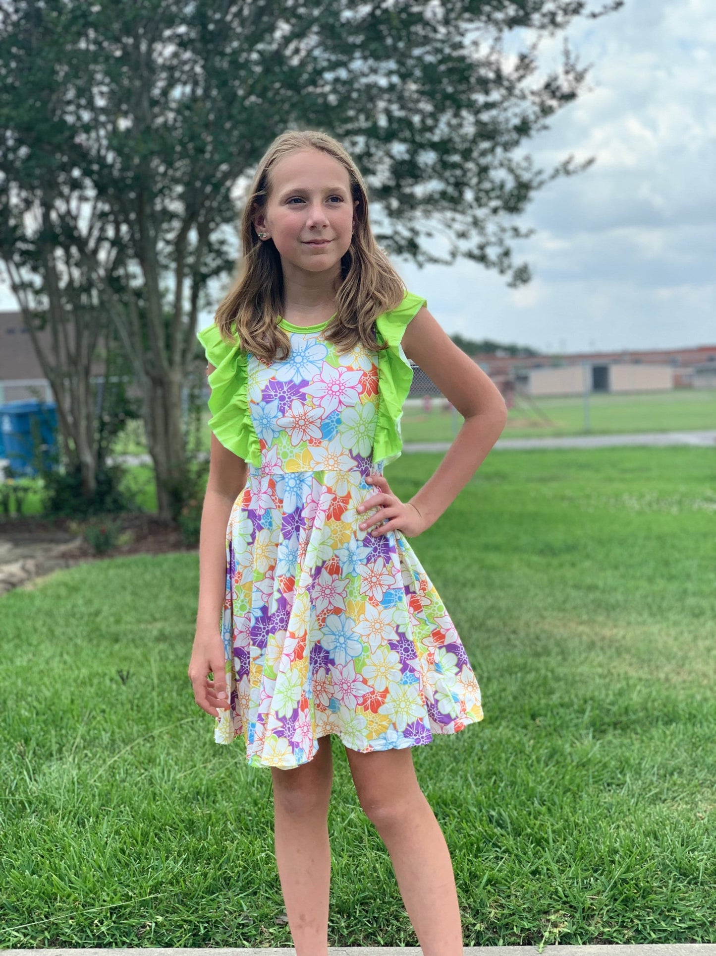 Rainbow Floral Ruffle Tank
