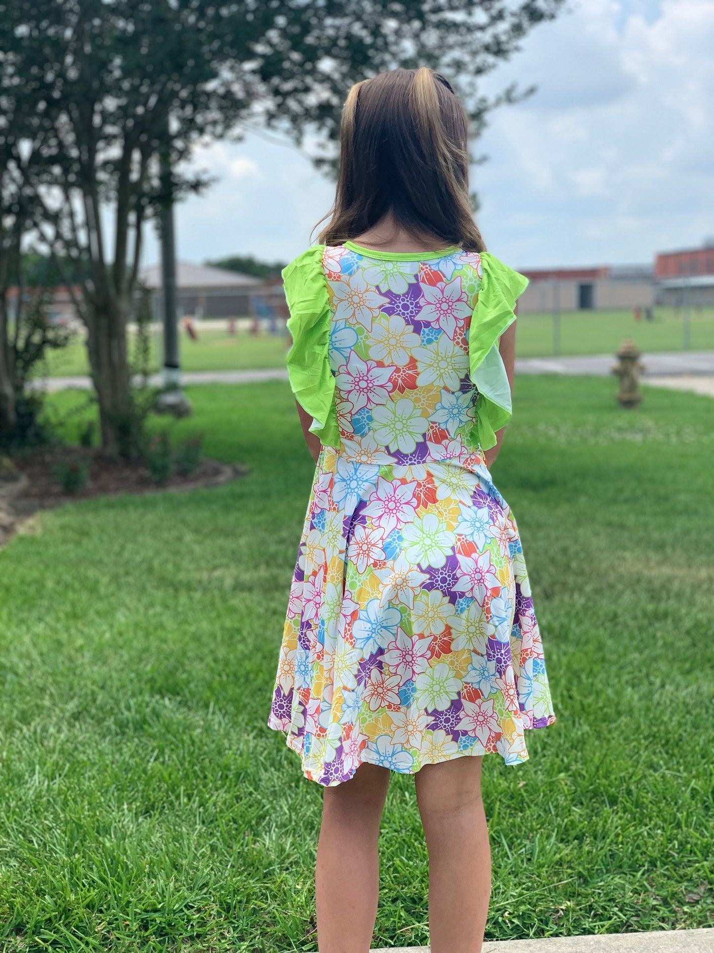 Rainbow Floral Ruffle Tank