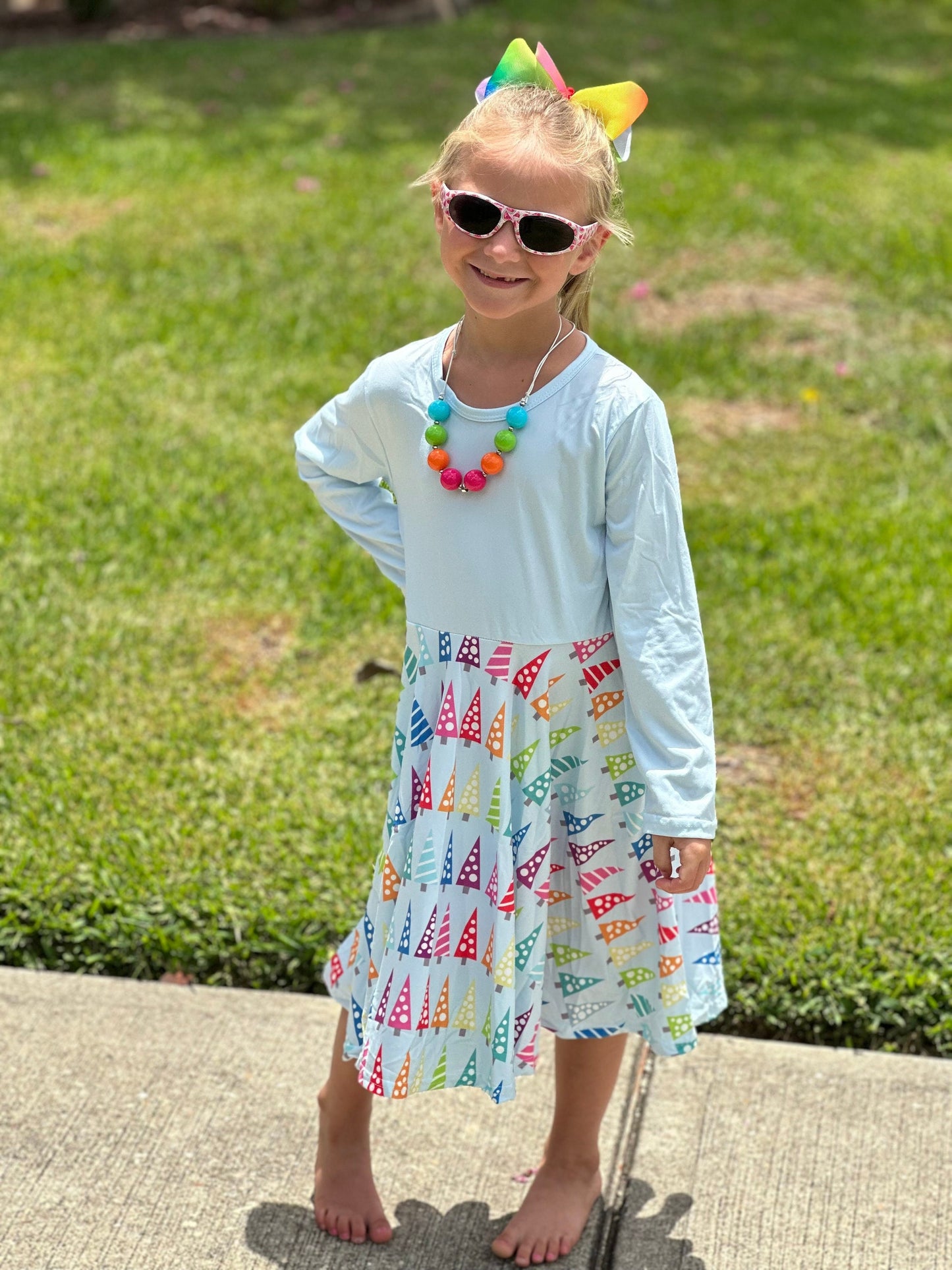 Rainbow Christmas Tree Twirl Dress