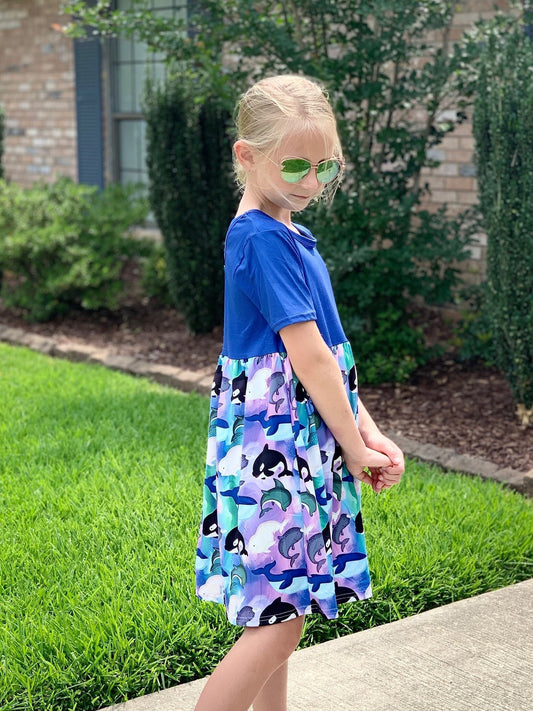 Whales and Dolphins Cap Dress