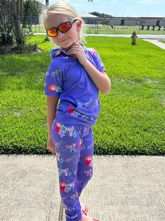 Blue Alien hibiscus jogger set