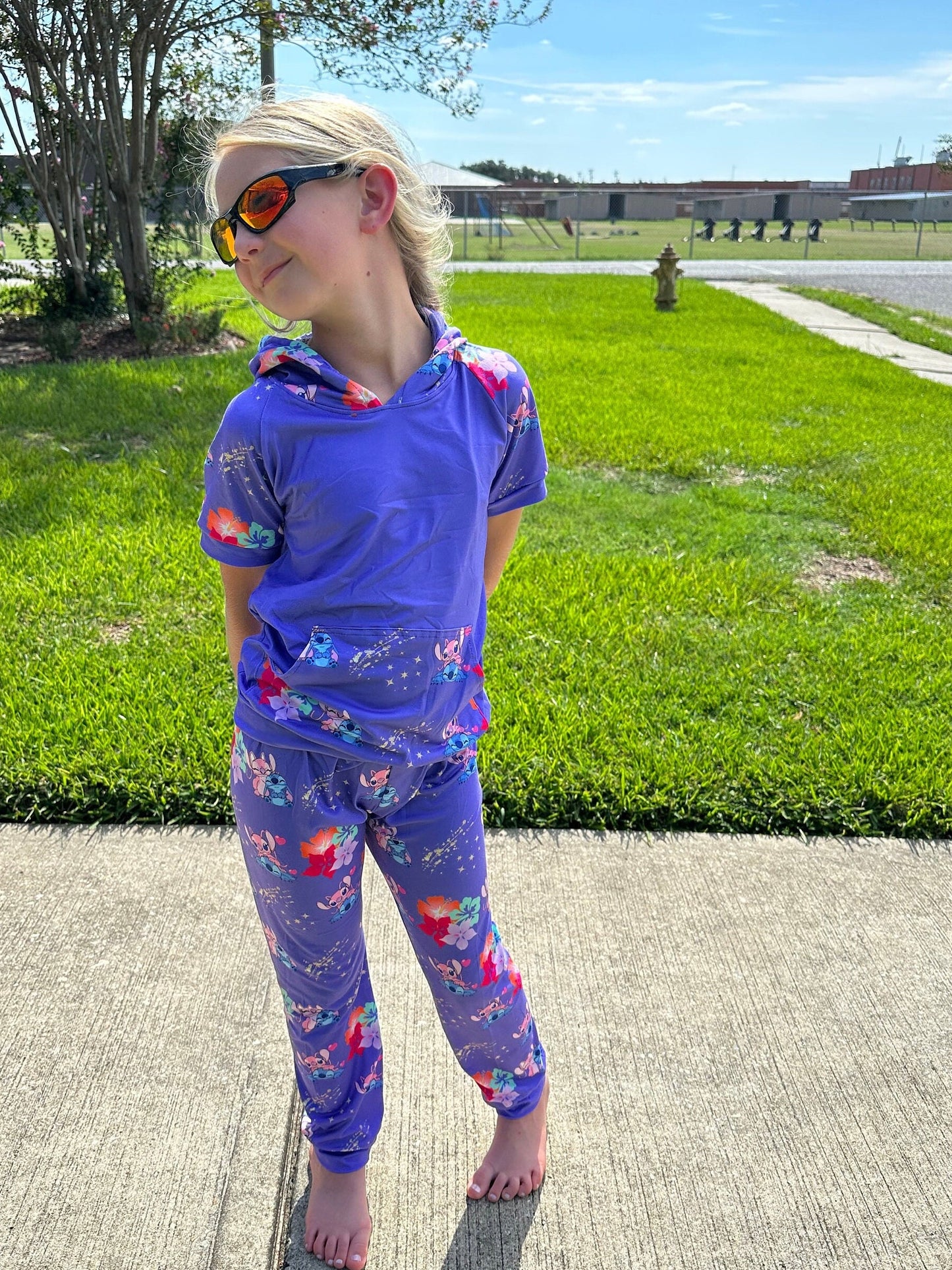 Blue Alien hibiscus jogger set