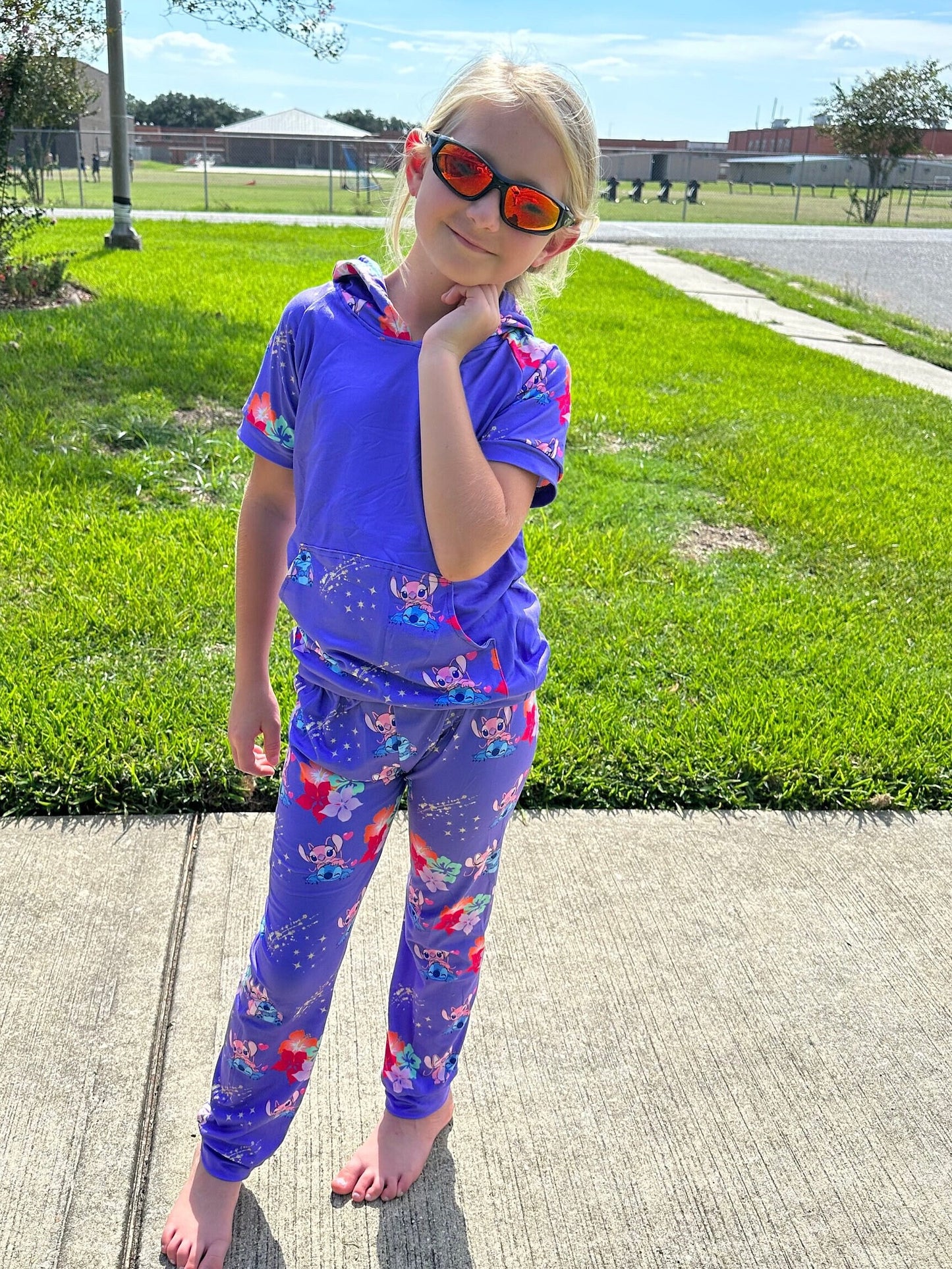 Blue Alien hibiscus jogger set