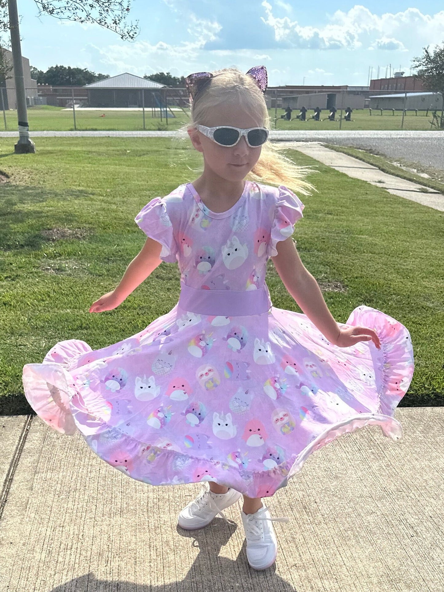 Purple Squishmallow Bow Back Twirl Dress
