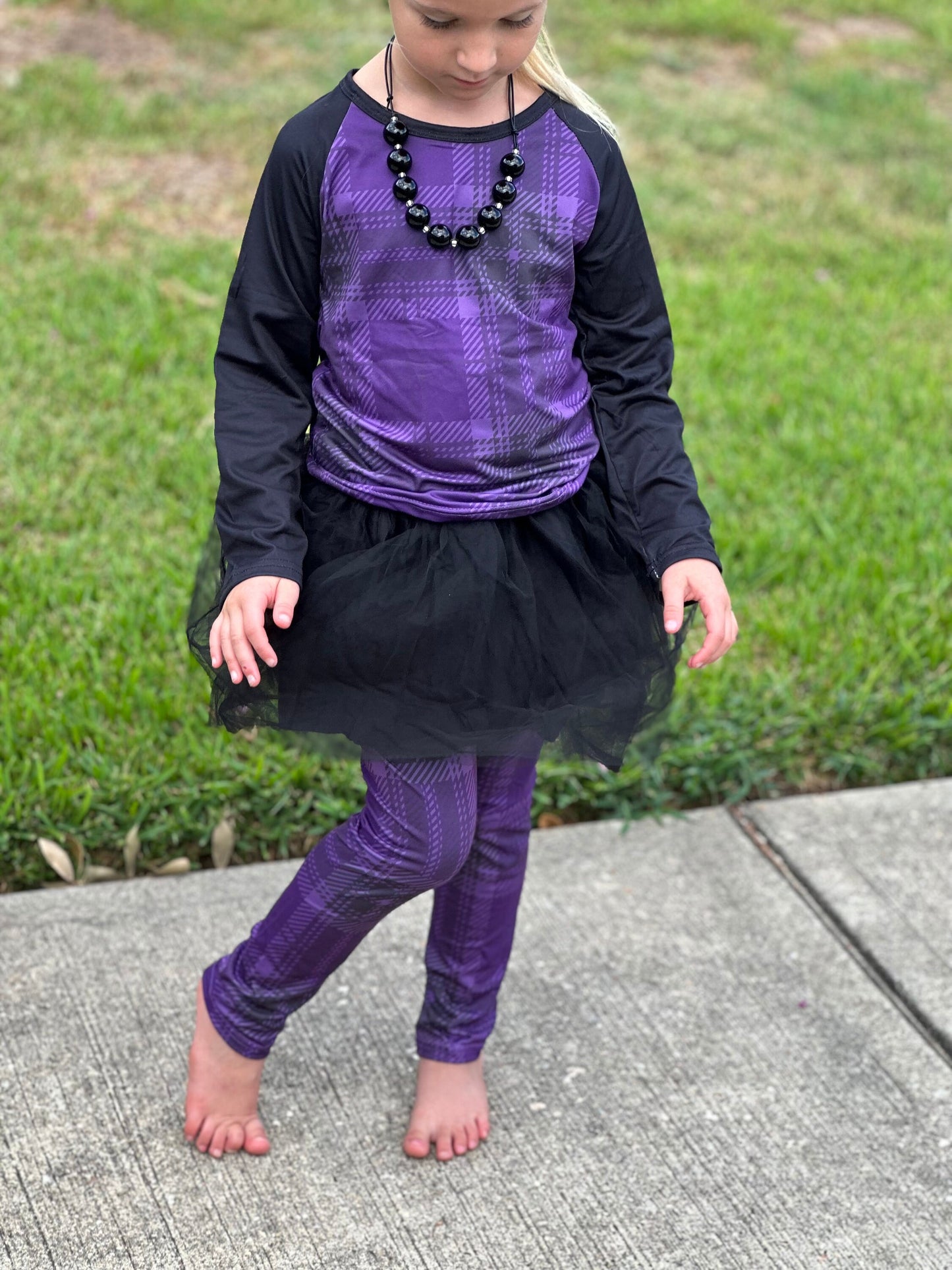 Purple plaid Tulle Leggings Set