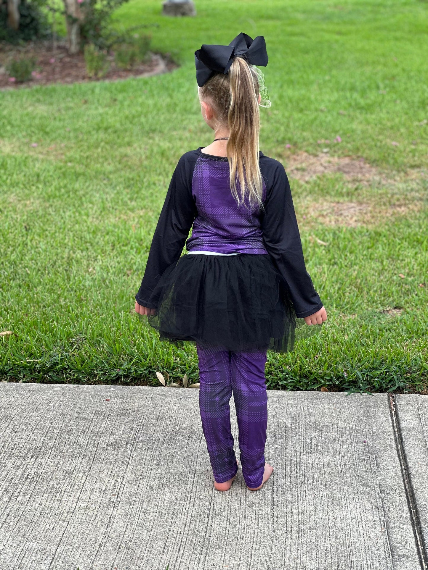 Purple plaid Tulle Leggings Set