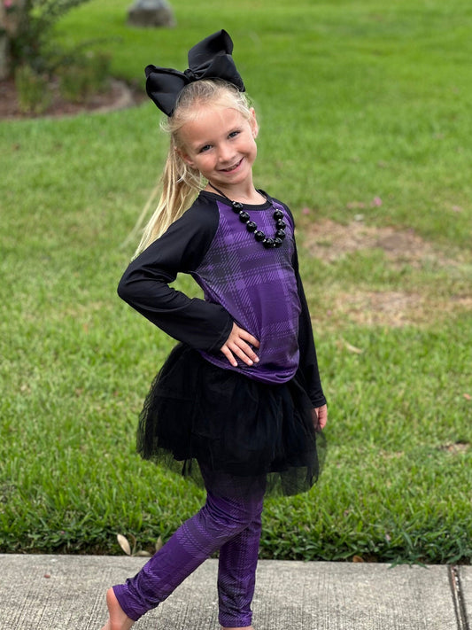 Purple plaid Tulle Leggings Set