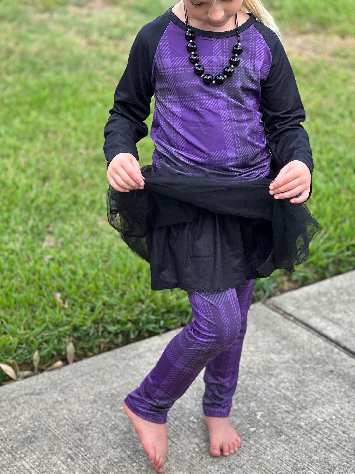 Purple plaid Tulle Leggings Set