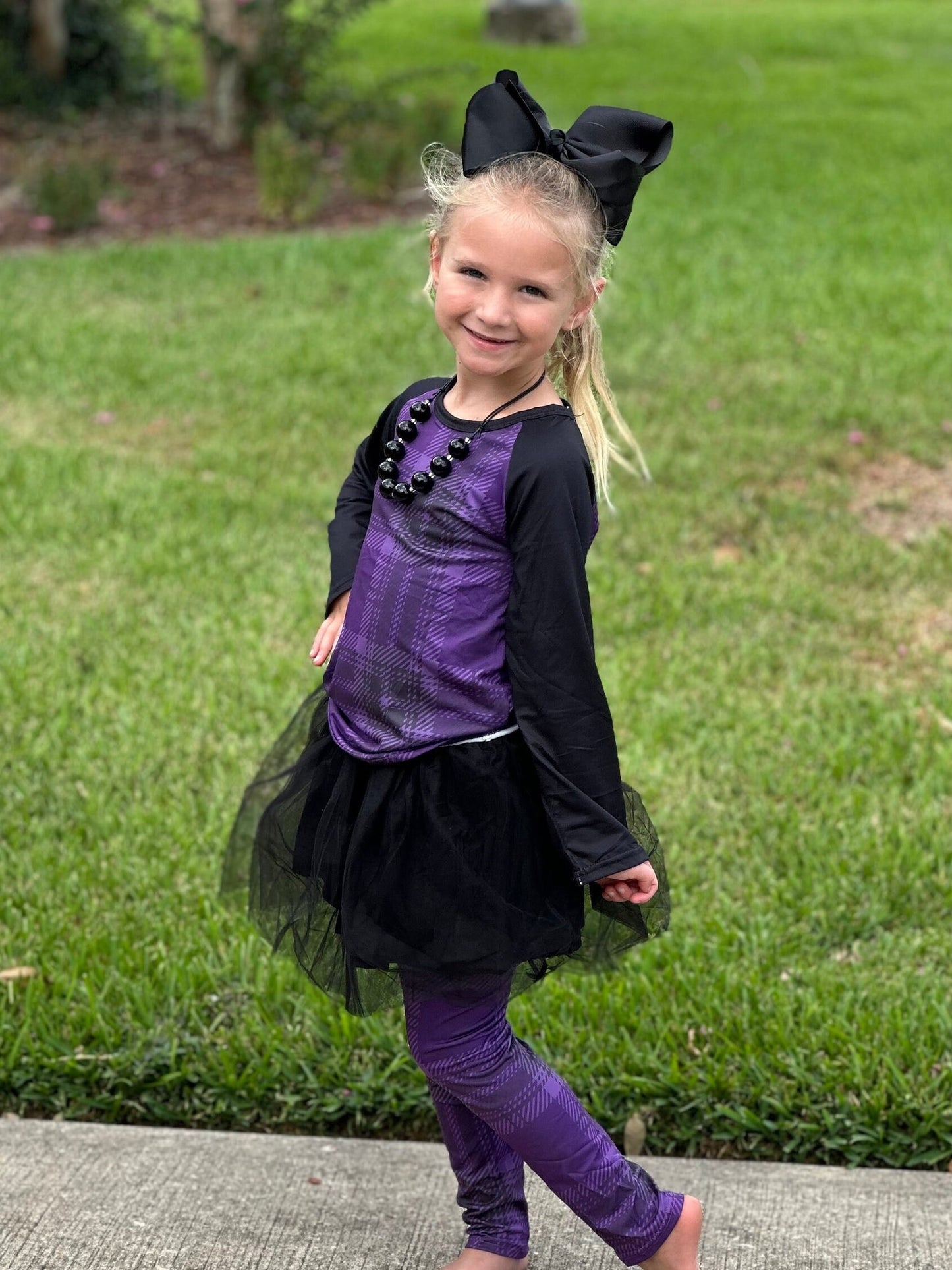 Purple plaid Tulle Leggings Set