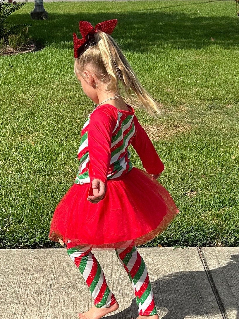 Christmas Stripes Tulle Leggings Set