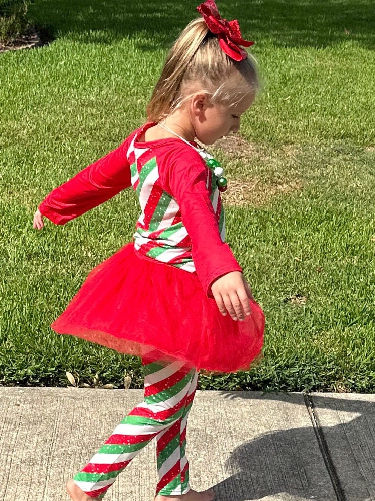 Christmas Stripes Tulle Leggings Set