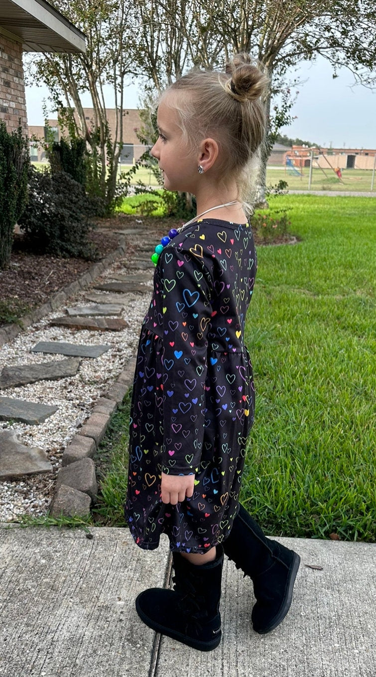 Rainbow Hearts Long Sleeve Dress
