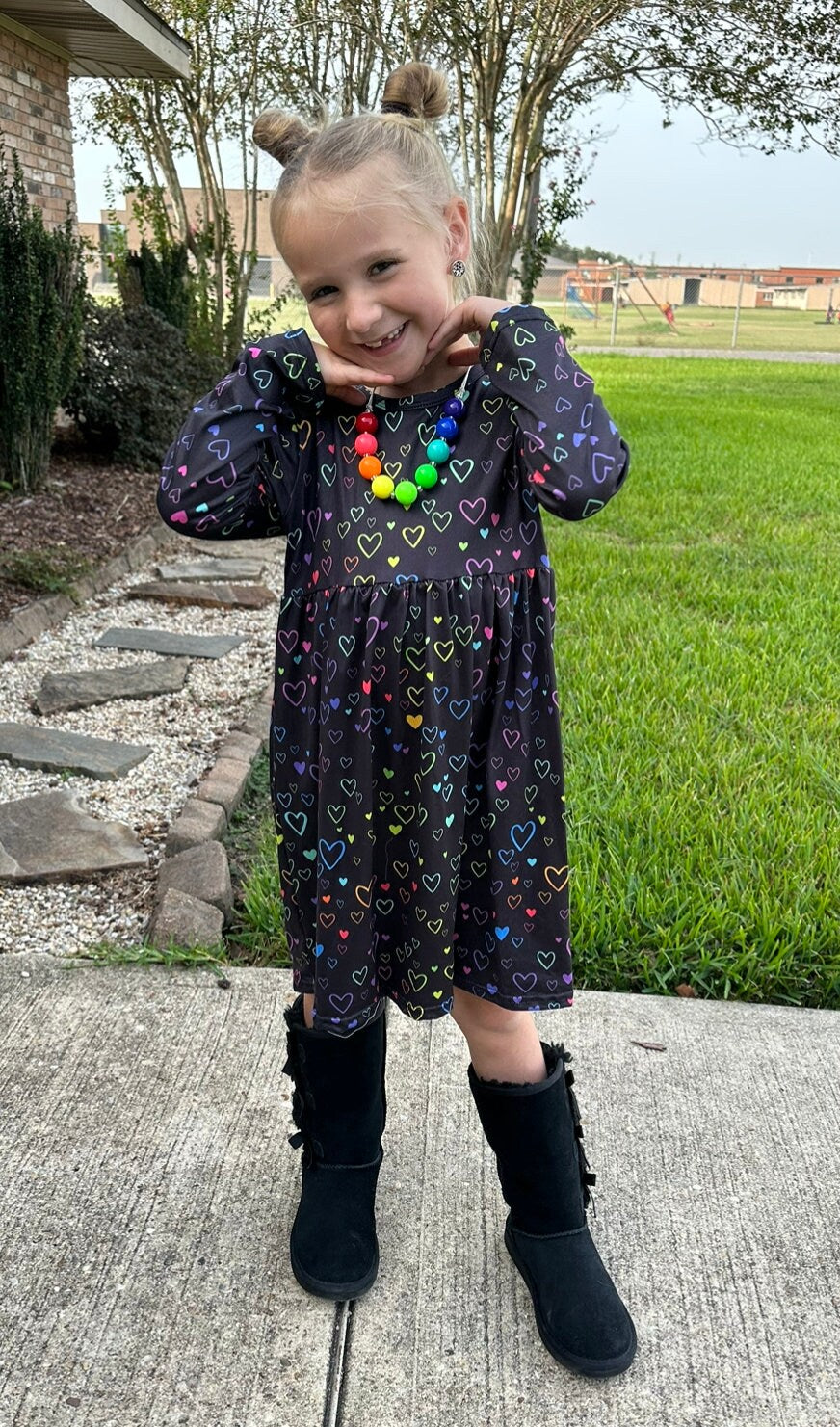 Rainbow Hearts Long Sleeve Dress