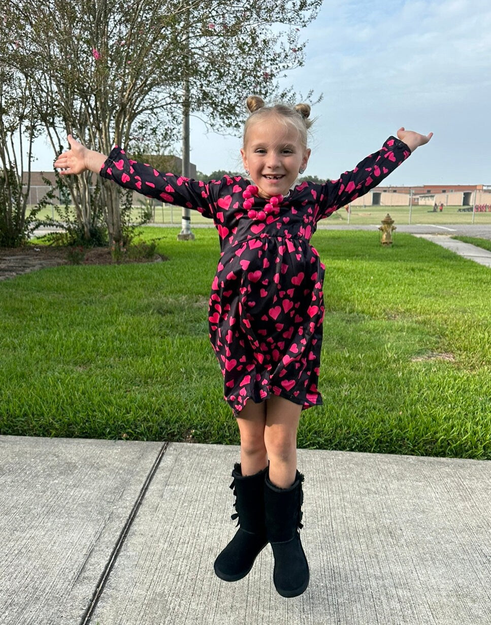 Long sleeve pink hearts dress