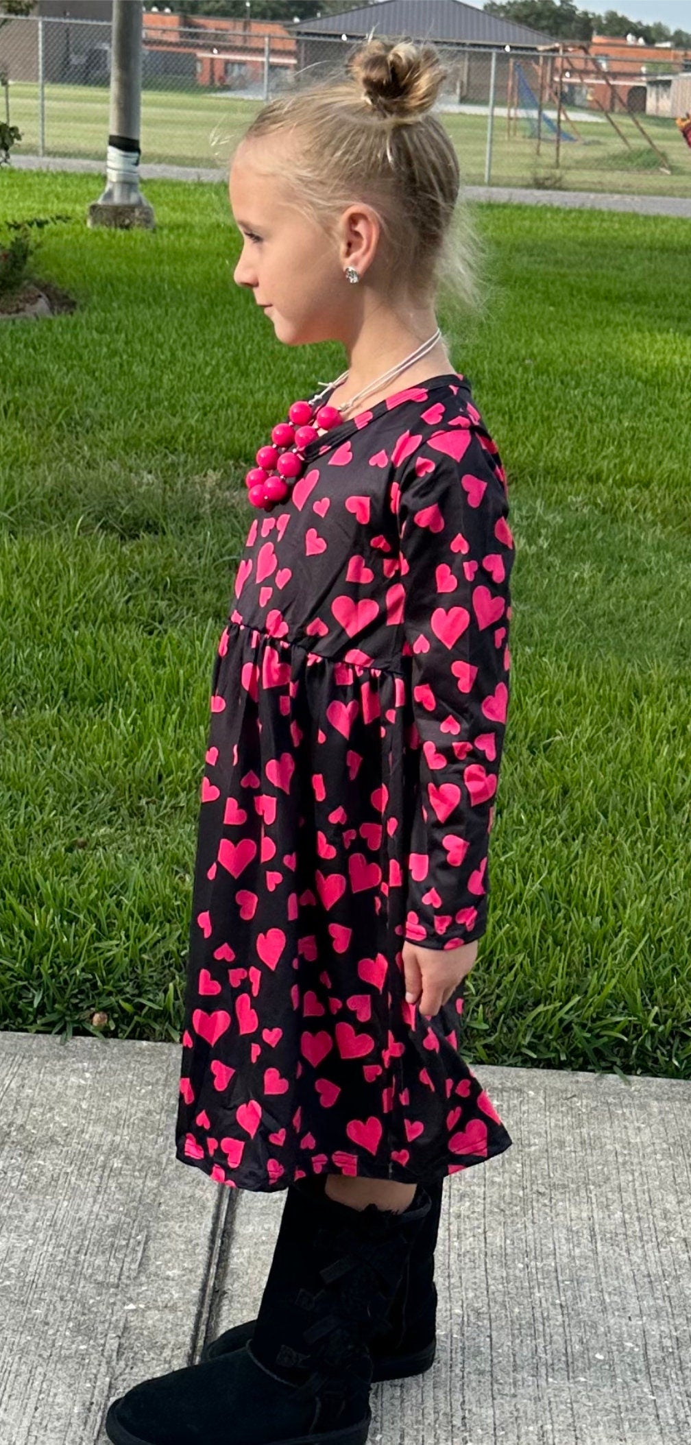 Long sleeve pink hearts dress