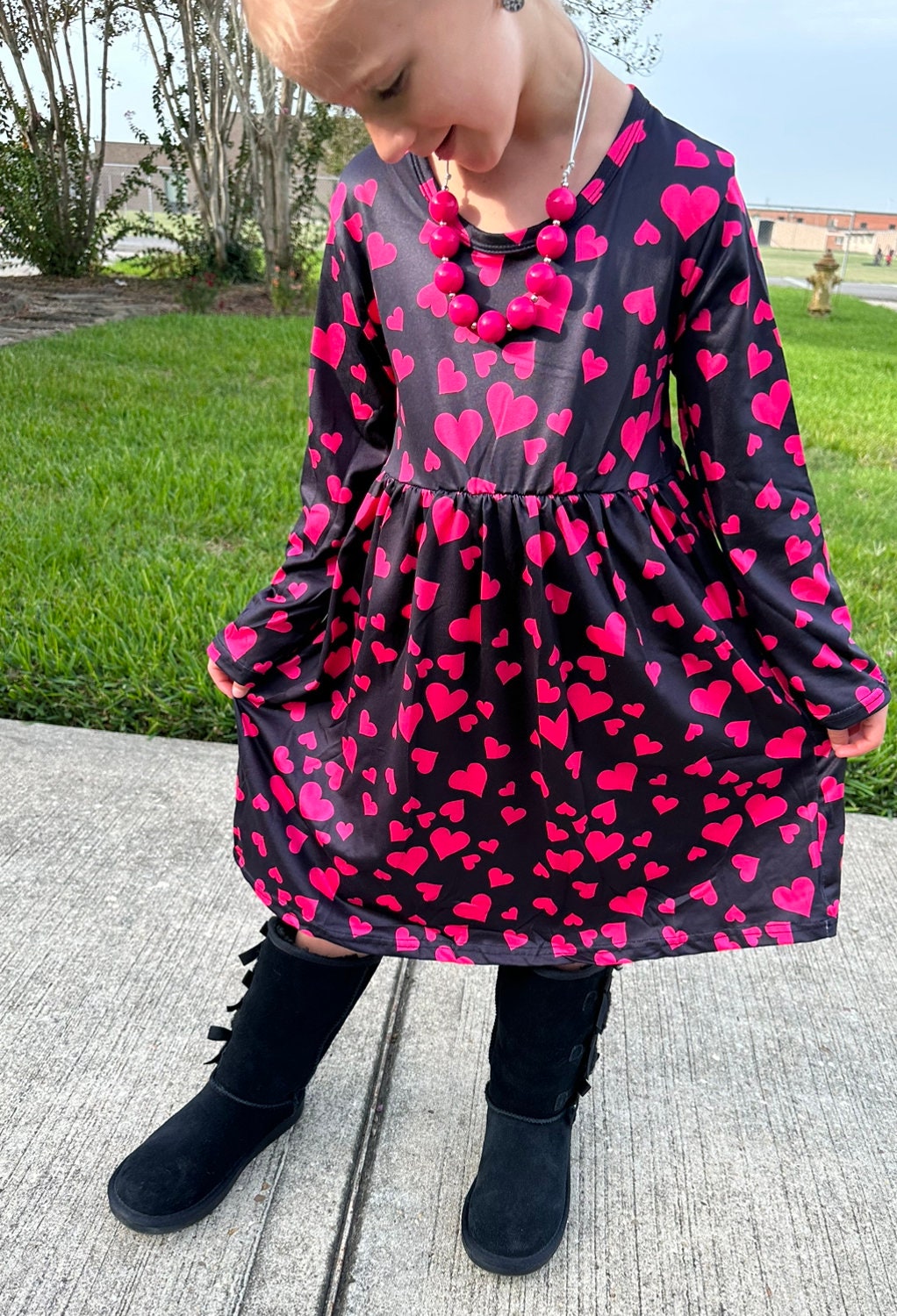Long sleeve pink hearts dress