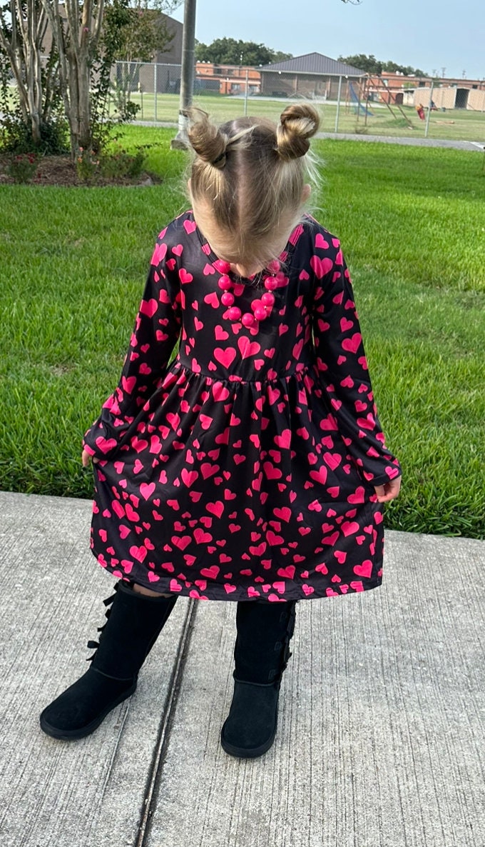 Long sleeve pink hearts dress
