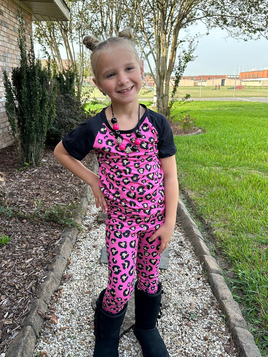 Golden Pink leopard leggings Set