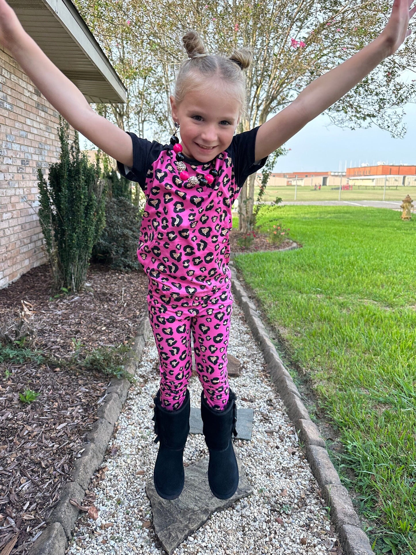 Golden Pink leopard leggings Set