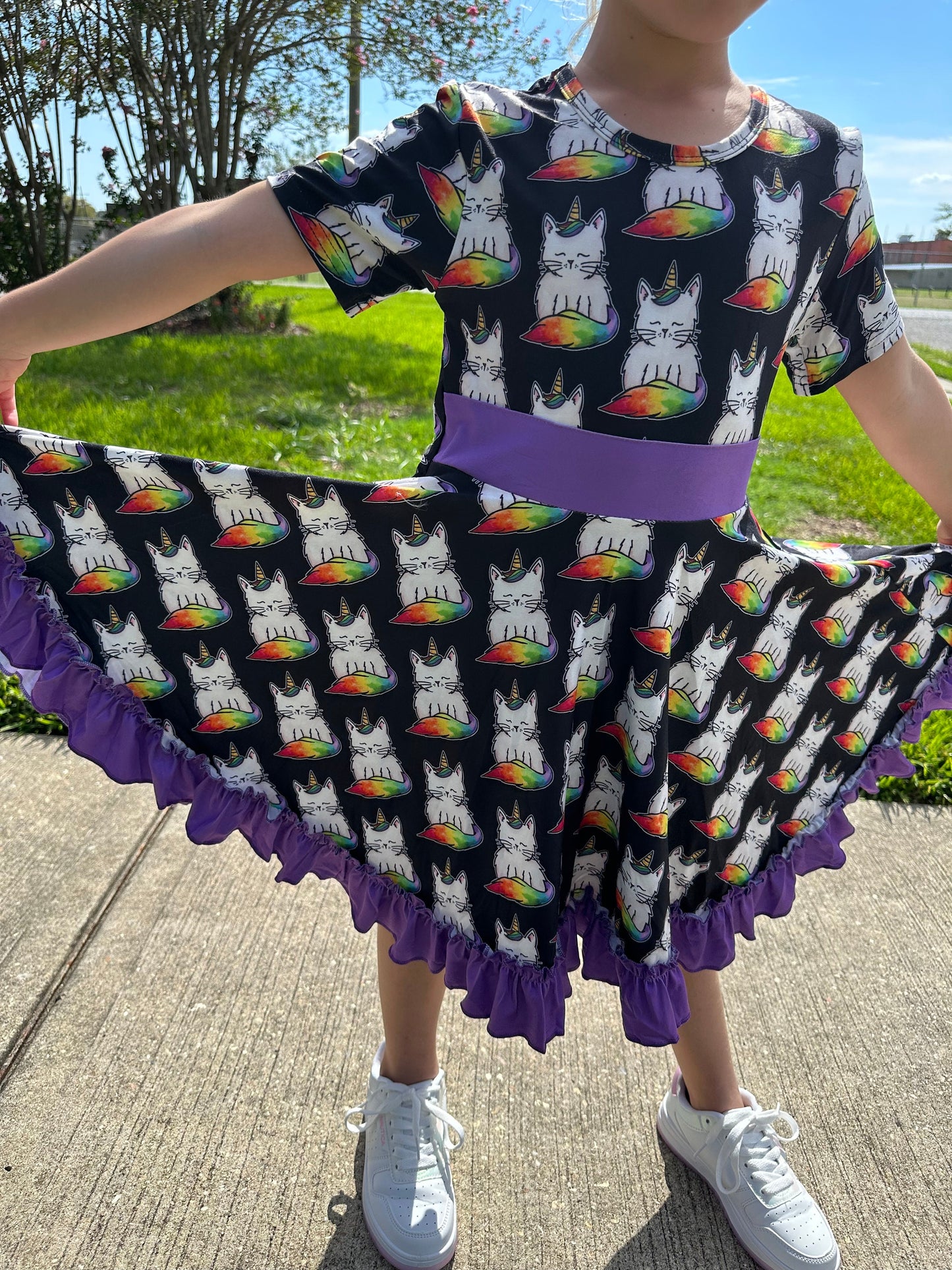 Rainbow Caticorn Twirl Dress