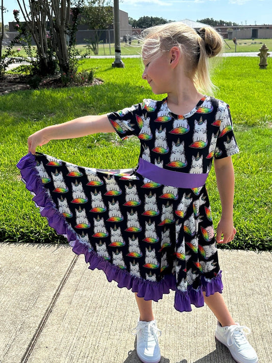 Rainbow Caticorn Twirl Dress