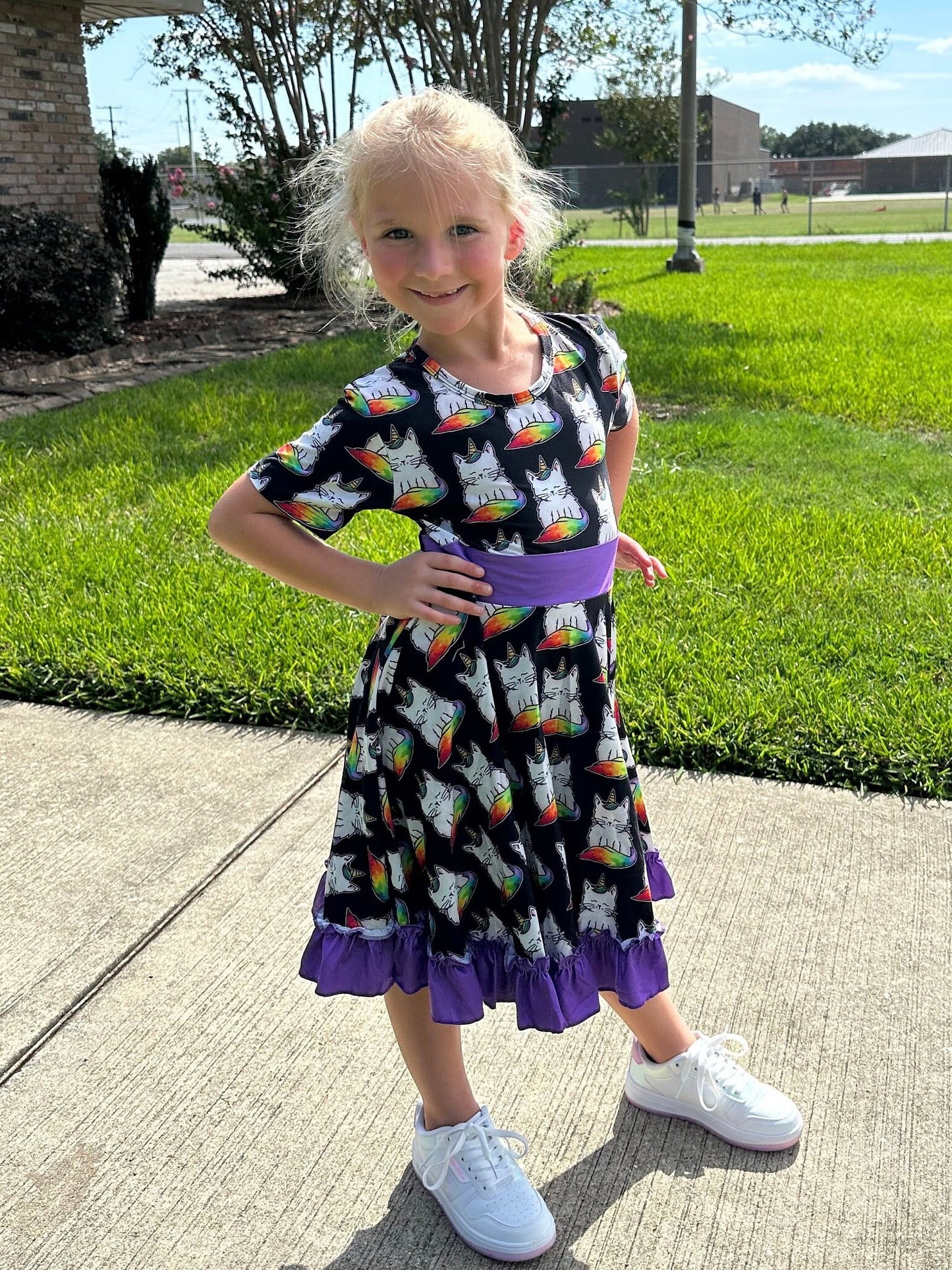 Rainbow Caticorn Twirl Dress