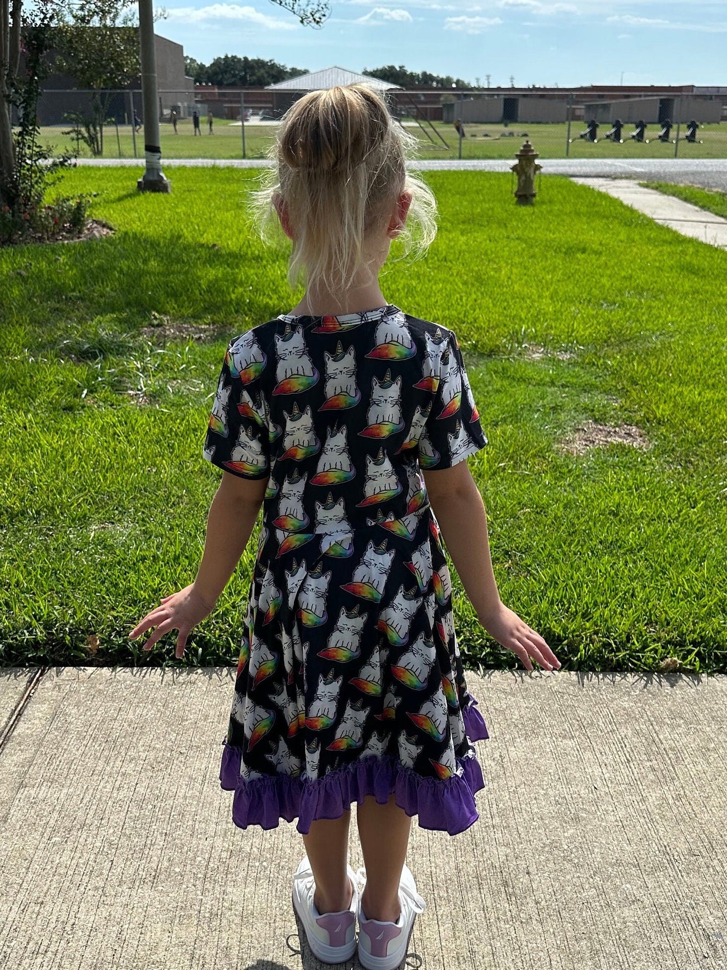 Rainbow Caticorn Twirl Dress