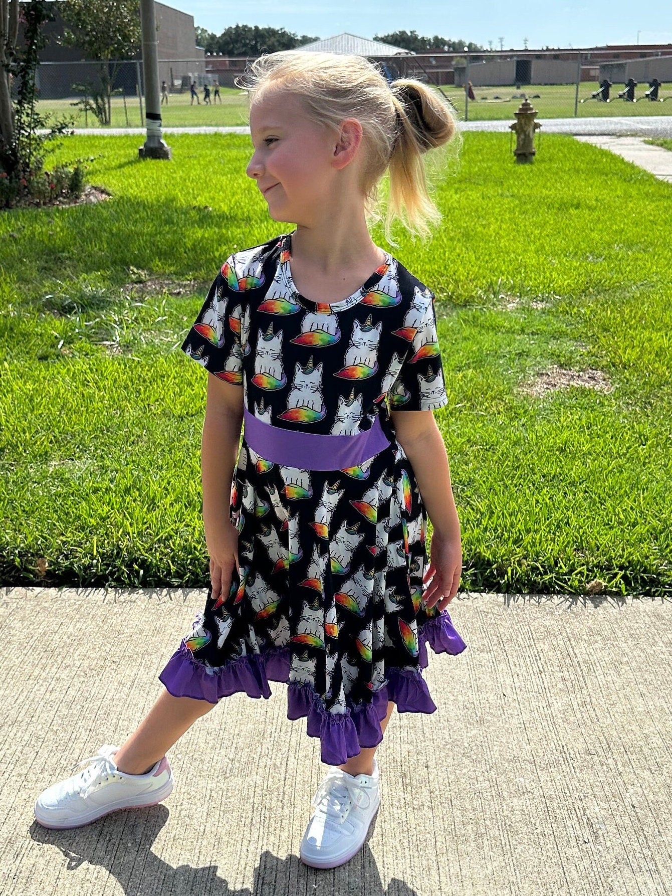 Rainbow Caticorn Twirl Dress