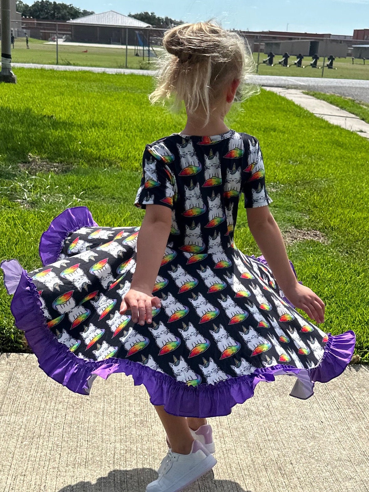 Rainbow Caticorn Twirl Dress
