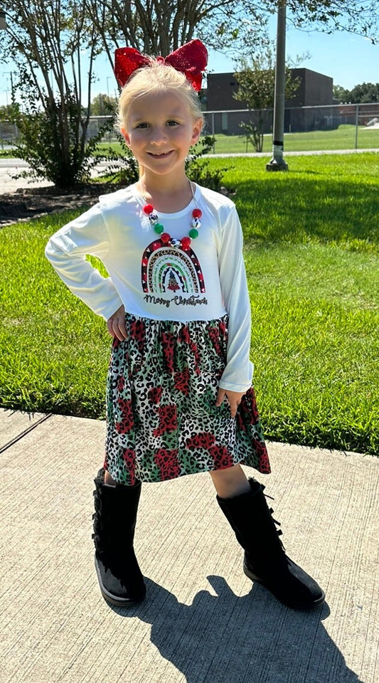 Leopard Christmas Rainbow Dress