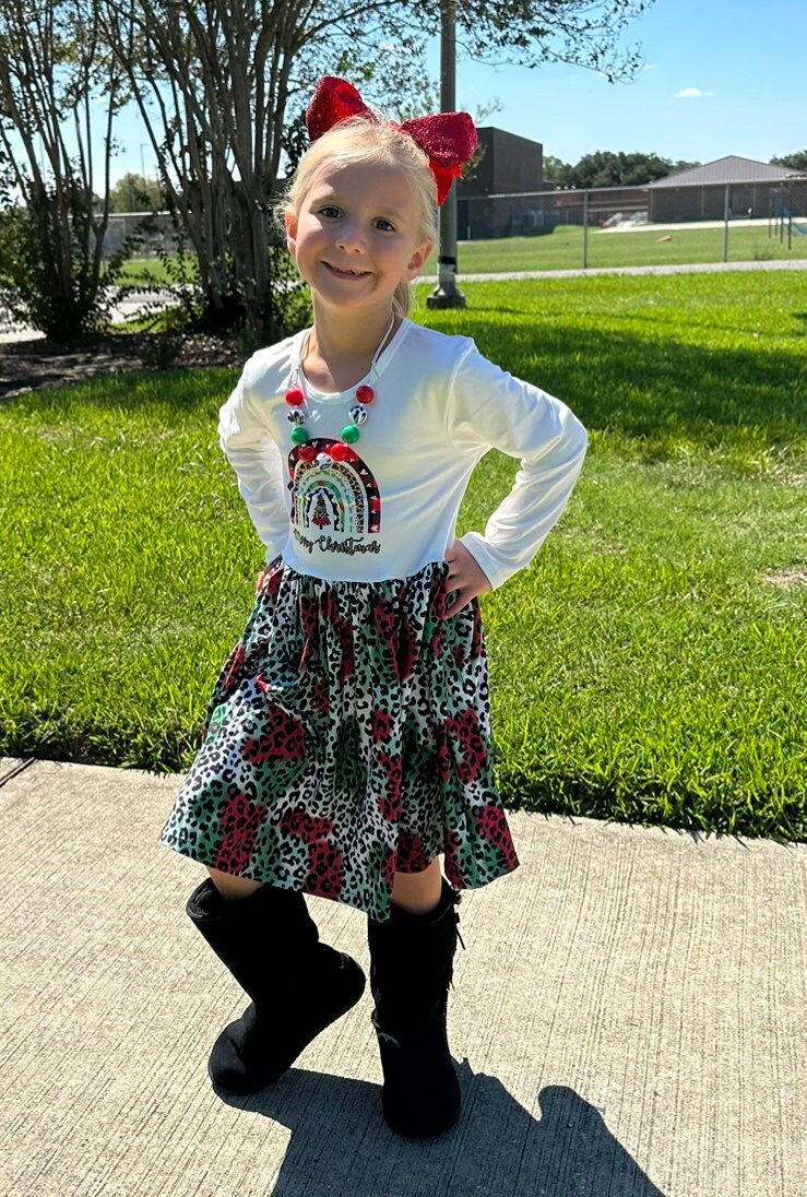 Leopard Christmas Rainbow Dress