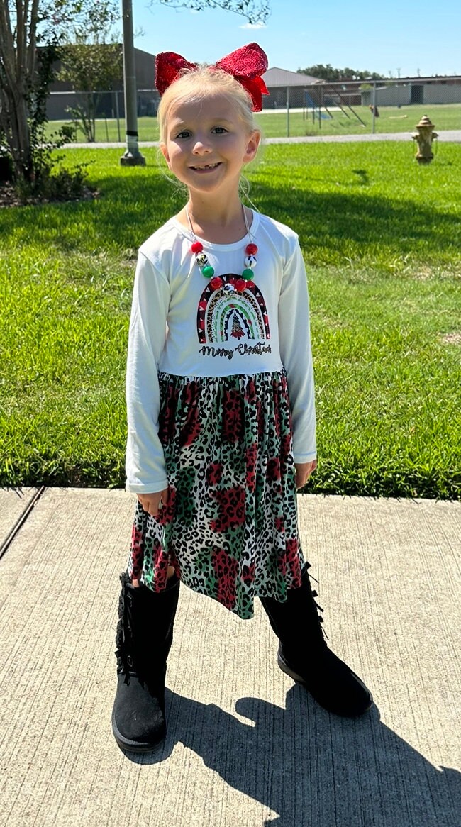 Leopard Christmas Rainbow Dress