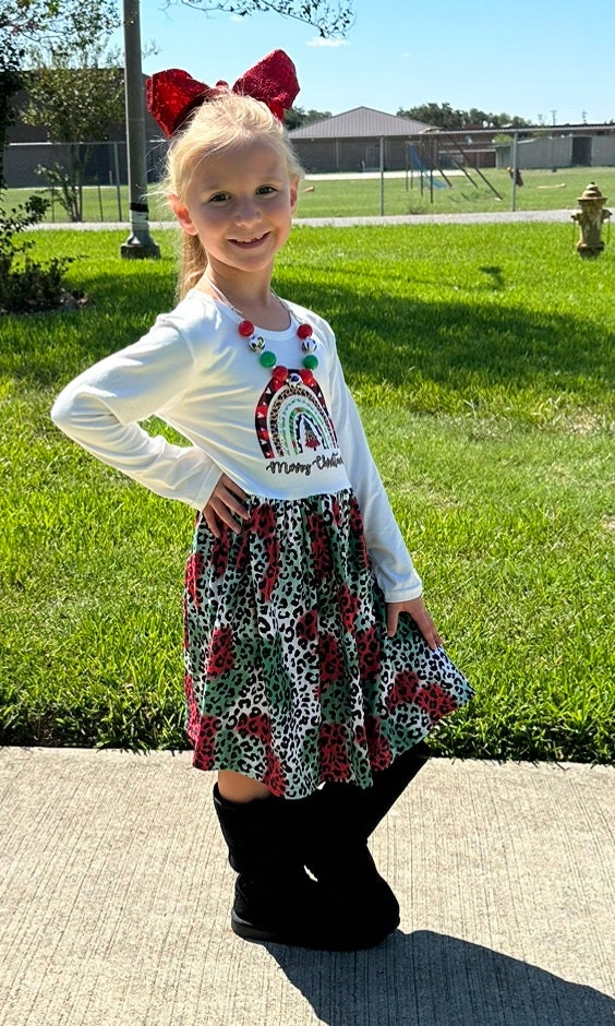 Leopard Christmas Rainbow Dress