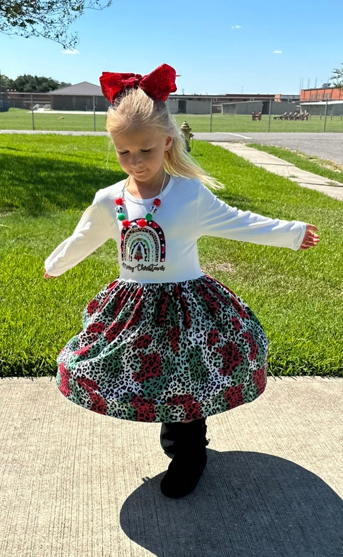 Leopard Christmas Rainbow Dress