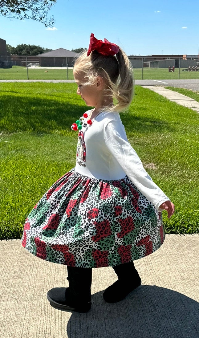 Leopard Christmas Rainbow Dress
