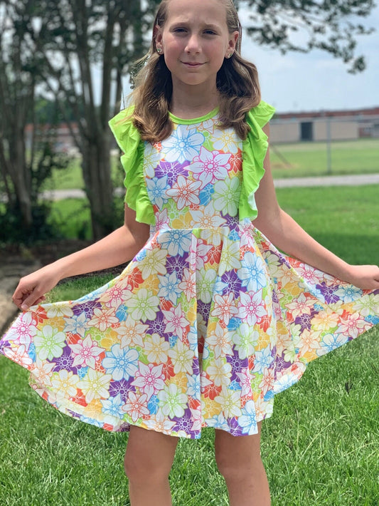 Rainbow Floral Ruffle Tank
