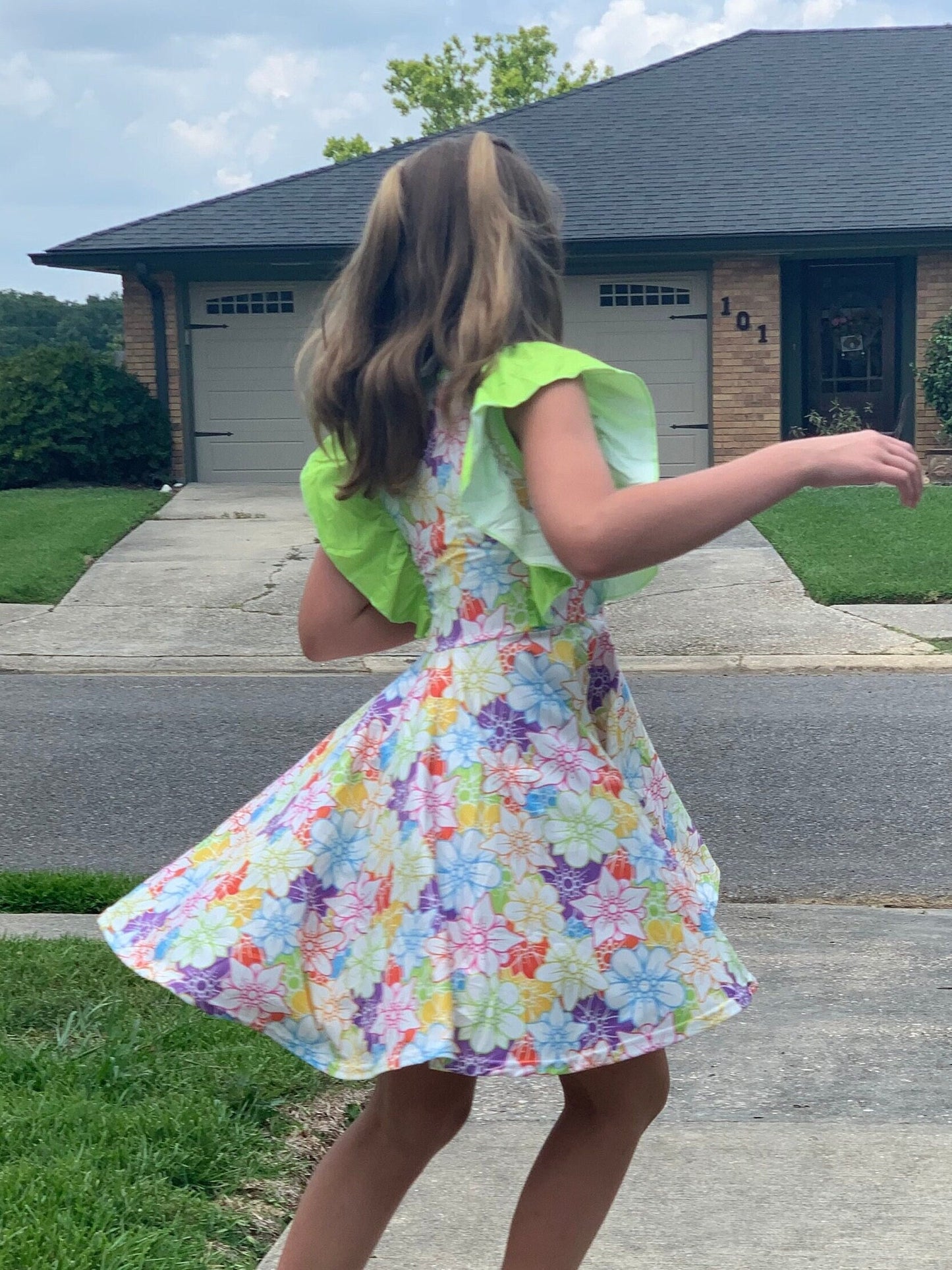 Rainbow Floral Ruffle Tank