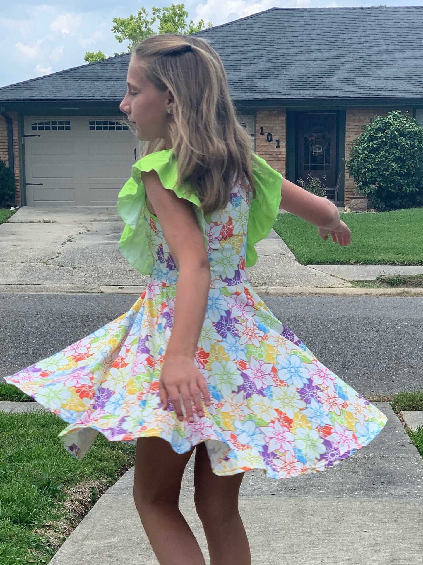 Rainbow Floral Ruffle Tank