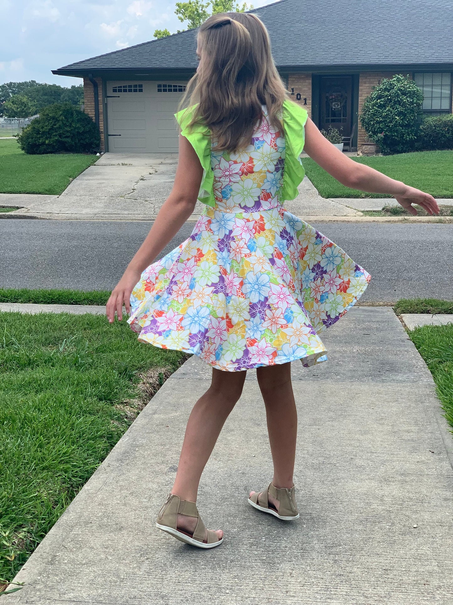 Rainbow Floral Ruffle Tank